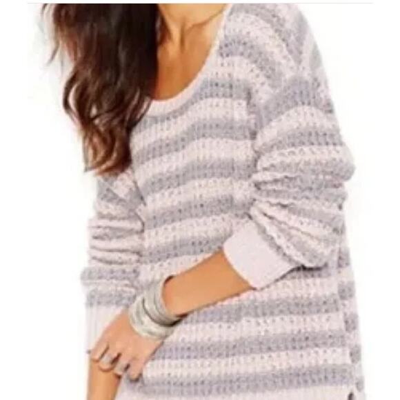 Free People Size XS At The Beach Sweater Pink Striped Chunky Pullover Casual - Picture 13 of 13